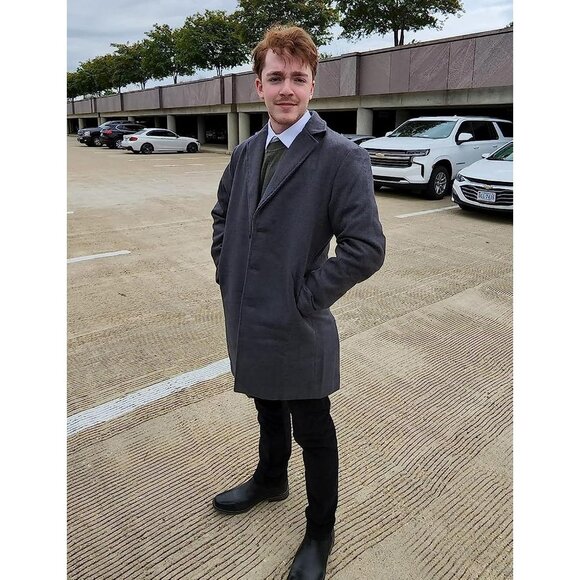 ✨Men Grey Wool Blend Pea Coat Notched Collar Single Overcoat Warm Trench Coat - Picture 4 of 4